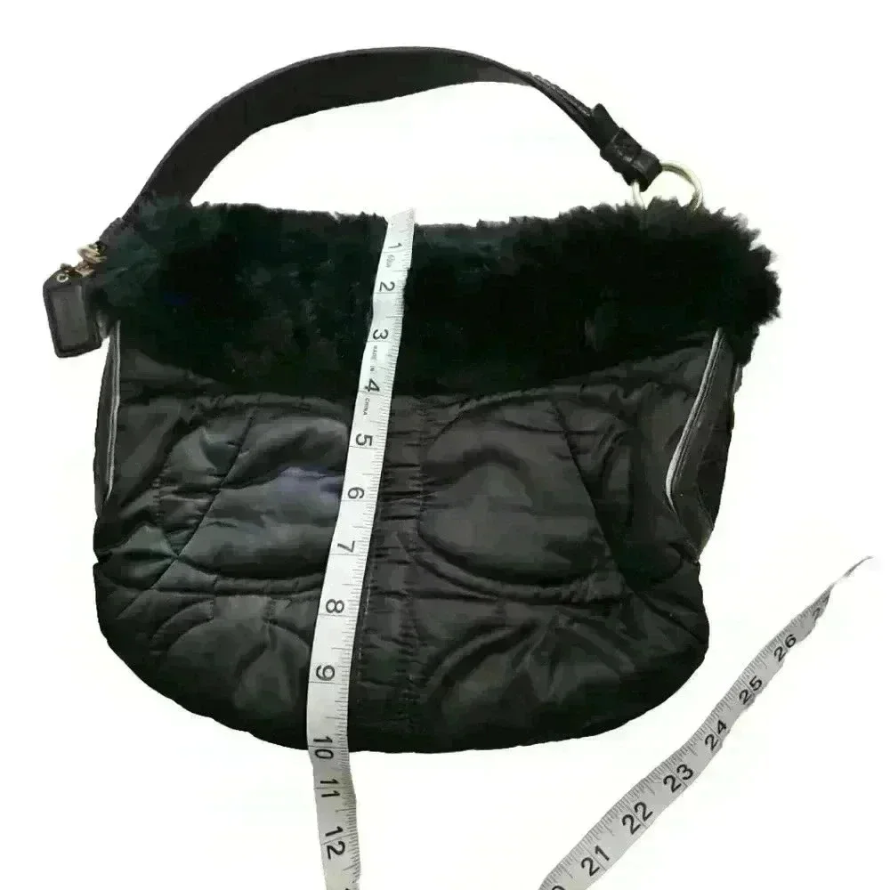 Coach Vintage Y2K Black Quilted Signature Rabbit Fur Trimmed Shoulder Bag - Picture 13 of 13